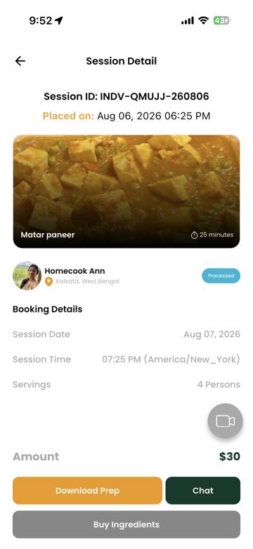 Live session screen
